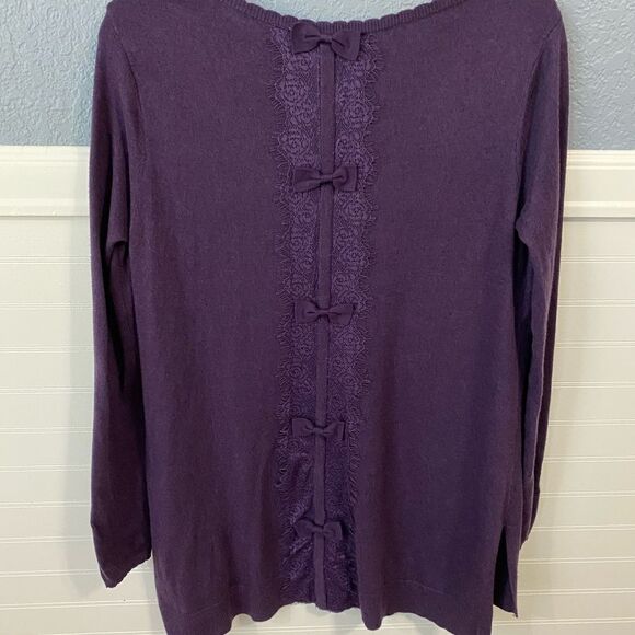 Elle Purple Heather Lace-Trim Bow Sweater - Picture 3 of 5